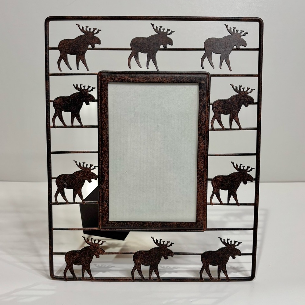 Rustic Metal Moose Silhouette Table Top Picture Frame